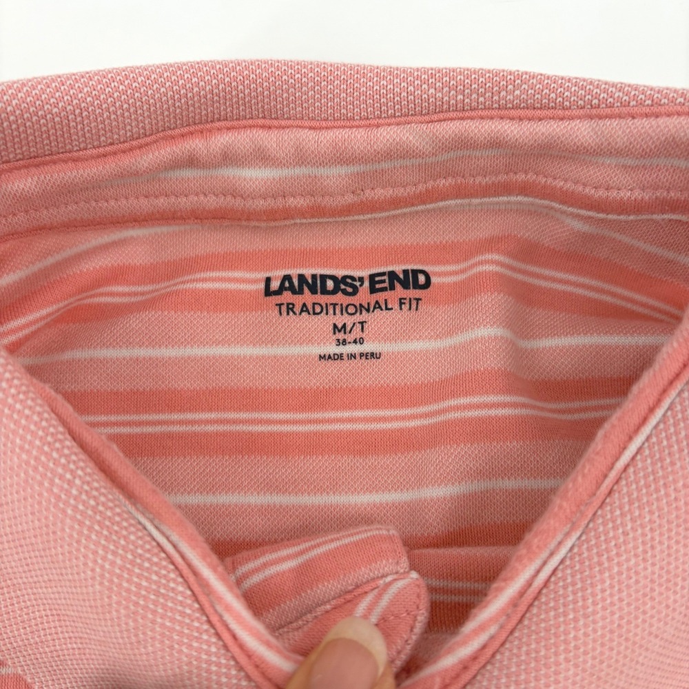 Lands End Mens Pink Striped Supima‎ Cotton Traditional Fit Polo Shirt Size M/T - Picture 2 of 9